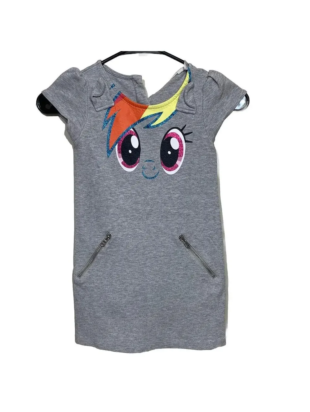 H&M My Little Pony Rainbow Dash Dress Girls Size 4-6Y Gray Short Sleeve Hasbro